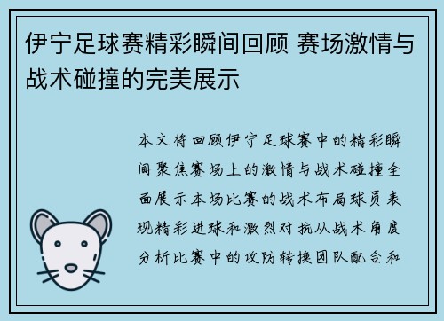 伊宁足球赛精彩瞬间回顾 赛场激情与战术碰撞的完美展示