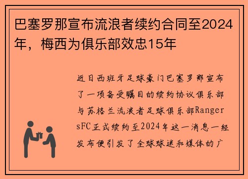 巴塞罗那宣布流浪者续约合同至2024年，梅西为俱乐部效忠15年