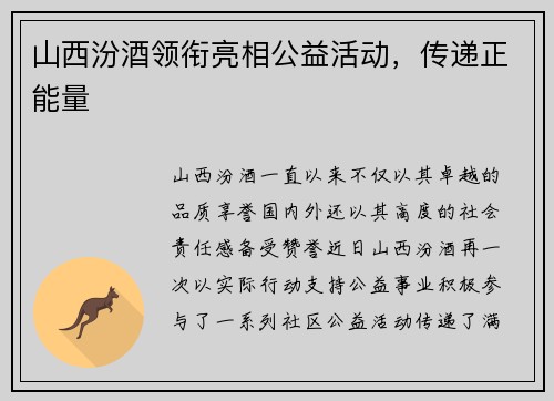 山西汾酒领衔亮相公益活动，传递正能量