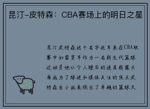 昆汀-皮特森：CBA赛场上的明日之星