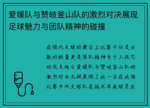 爱媛队与赞岐釜山队的激烈对决展现足球魅力与团队精神的碰撞