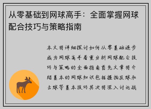 从零基础到网球高手：全面掌握网球配合技巧与策略指南